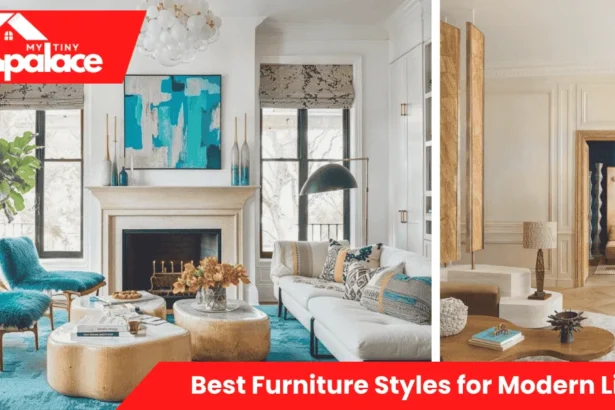 A bright modern living room featuring sleek wooden furniture, cozy textiles, and neutral tones—showcasing the Best Furniture Styles for Modern Living.