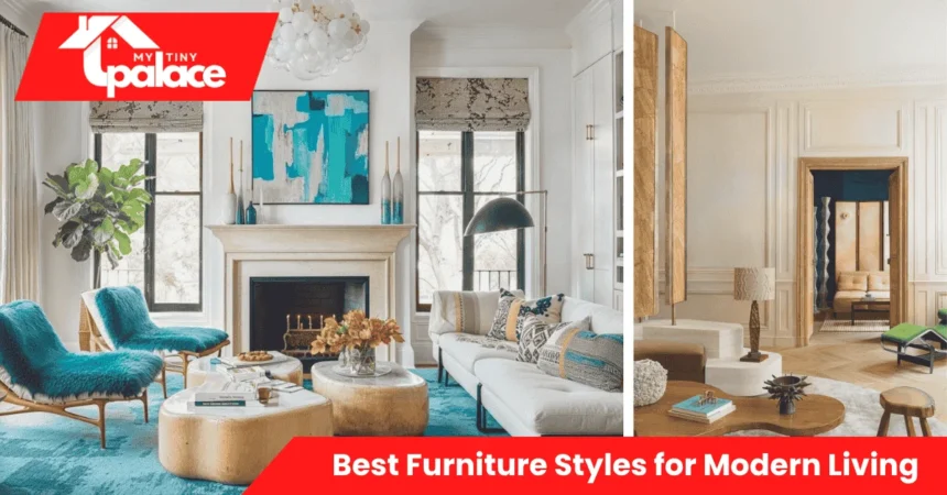 A bright modern living room featuring sleek wooden furniture, cozy textiles, and neutral tones—showcasing the Best Furniture Styles for Modern Living.