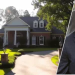 Brett Favre’s house in Hattiesburg, Mississippi with his portrait overlayed on the image