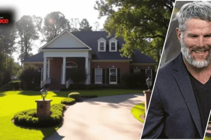 Brett Favre’s house in Hattiesburg, Mississippi with his portrait overlayed on the image