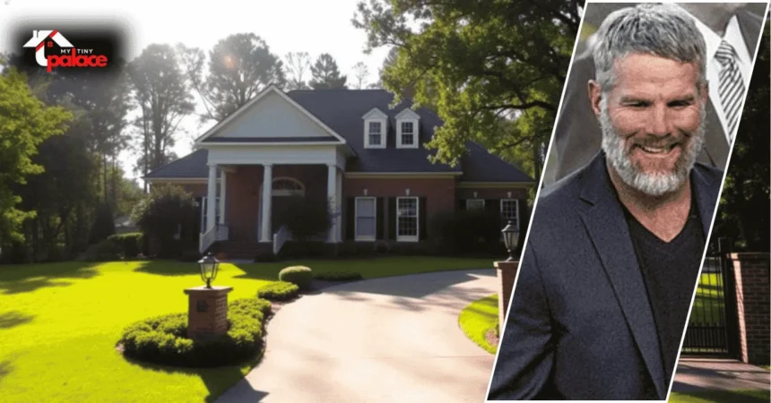 Brett Favre’s house in Hattiesburg, Mississippi with his portrait overlayed on the image