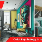 Modern living room demonstrating color psychology in interior design with soft blue walls and natural lighting creating a calm atmosphere