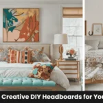 Beautiful handmade upholstered headboard showing creative DIY headboards for your bedroom with neutral fabric and wooden frame