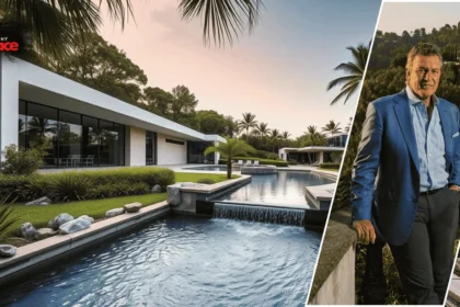 Dr. Neal Elattrache’s luxurious home exterior with his portrait overlayed on the image