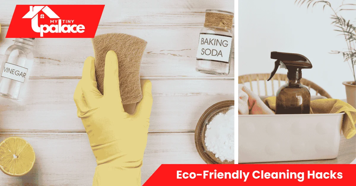 Eco-Friendly Cleaning Hacks in action — a person using reusable cloths and homemade cleaners to reduce waste and clean sustainably.