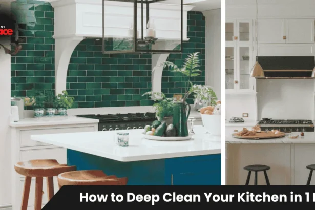Clean modern kitchen with spotless counters and shining appliances showing results of How to Deep Clean Your Kitchen in 1 Hour method