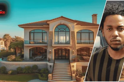 Aerial view of Kendrick Lamar's stunning California home surrounded by lush greenery.