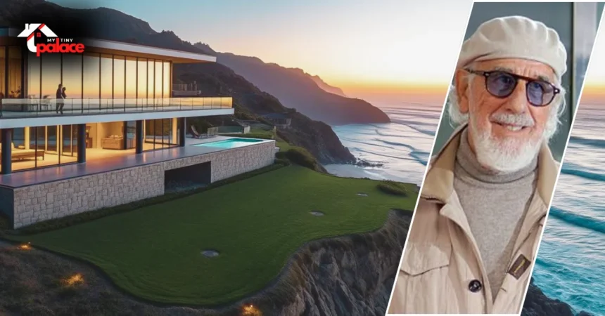 Exterior view of the Lou Adler House in Malibu’s Carbon Beach, showcasing its oceanfront design and relaxed California architecture.