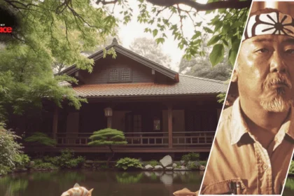 Inside iconic Mr. Miyagi's house from The Karate Kid featuring traditional Japanese-style interiors and serene garden views.