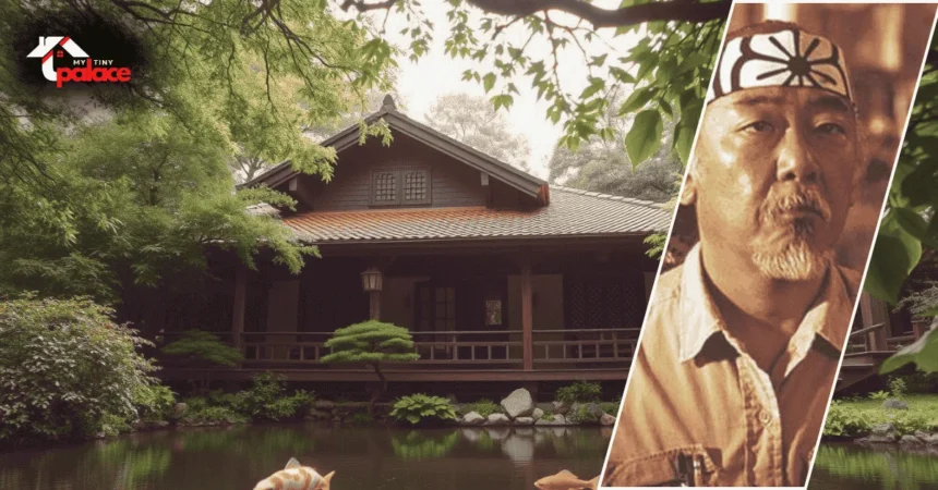 Inside iconic Mr. Miyagi's house from The Karate Kid featuring traditional Japanese-style interiors and serene garden views.