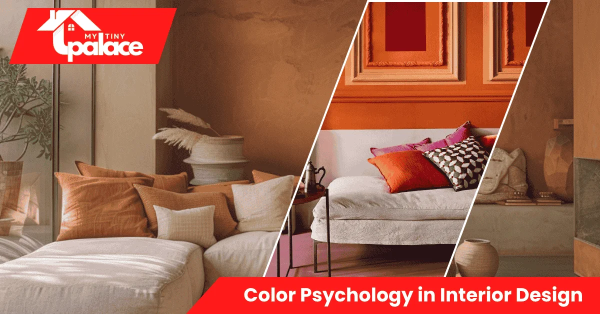 Side-by-side comparison of warm and cool color palettes showing color psychology in interior design principles for different room moods