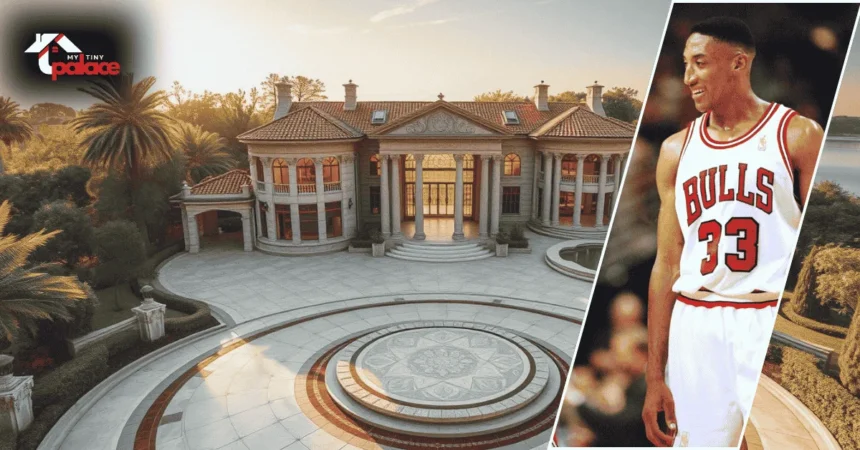 A glimpse into Scottie Pippen’s $12 million luxurious Highland Park mansion, showcasing the NBA legend’s elegant home and grand architecture.