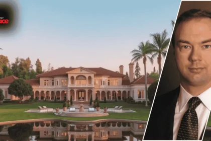 Thomas Tull’s House—an expansive mansion with sweeping pool, formal gardens and a grand multi-level façade.