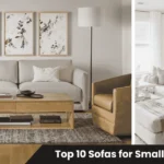 Small apartment living room with a compact 60-inch loveseat sofa, featuring a top 10 sofas for small apartments guide with removable legs and neutral fabric.
