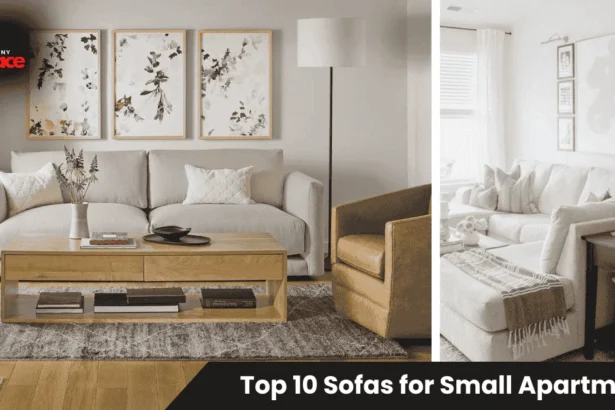 Small apartment living room with a compact 60-inch loveseat sofa, featuring a top 10 sofas for small apartments guide with removable legs and neutral fabric.