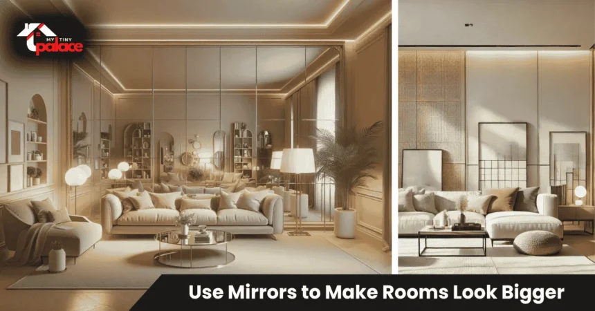 Large mirror placed opposite window demonstrating how to use mirrors to make rooms look bigger in modern living room
