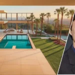 Exterior view of Zach Braff’s Los Angeles home surrounded by greenery and overlooking the city hills.