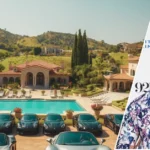 Front view of Adam Sandler’s Pacific Palisades mansion surrounded by lush greenery.