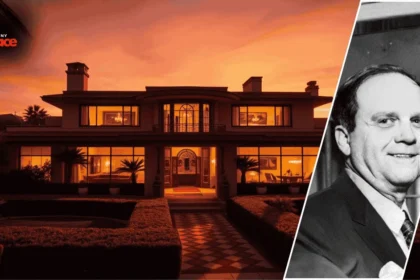 Image showing the Benny Binion House with the house in the background and the owner’s portrait in a frame placed at the front.