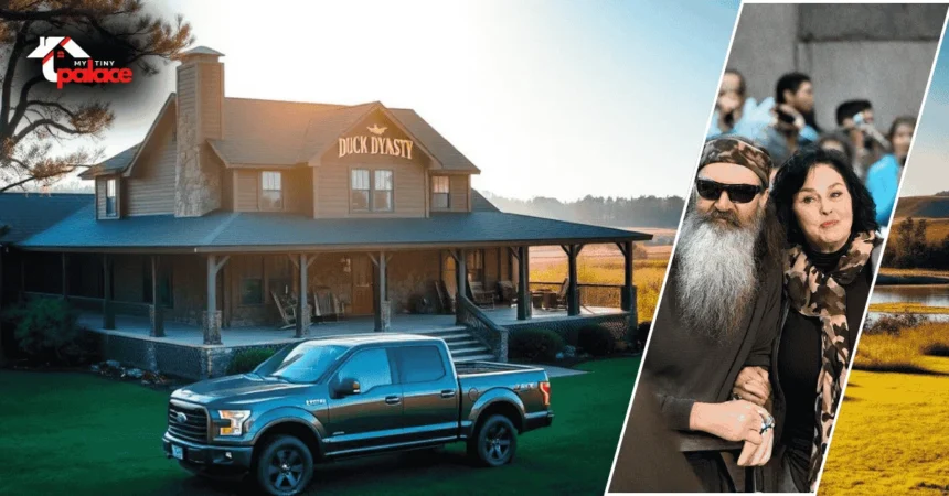 A view of the do Phil and Kay really live in that house showing the rustic Louisiana home with a framed portrait of Phil and Kay Robertson in the foreground.