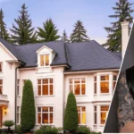 Image showing the Duff McKagan House with the house in the background and a framed portrait of Duff McKagan at the front.