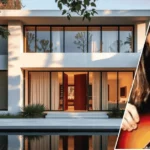 A welcoming Georgia-style home in the background with a framed portrait of Ed Roland placed at the front of the scene.