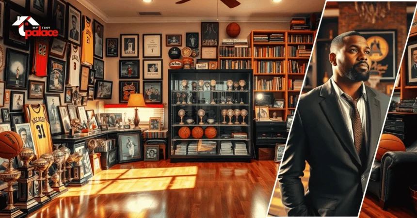 Image showing the Eddie House Net Worth with the house in the background and the owner’s framed portrait placed at the front.