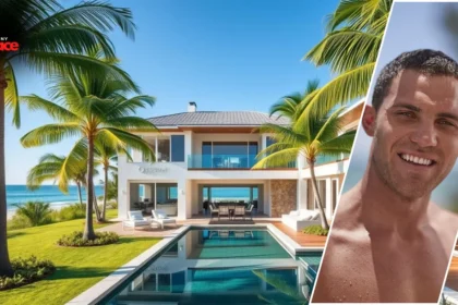 Image showing the inside Alex Siesta Key House with the house in the background and the owner’s framed portrait at the front.