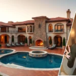 Image showing the Khloe Kardashian Hidden Hills House with the house in the background and the owner’s framed portrait at the front.