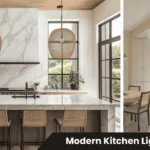 Bright modern kitchen featuring multiple modern kitchen lighting ideas including pendant lights over island and under-cabinet LED strips