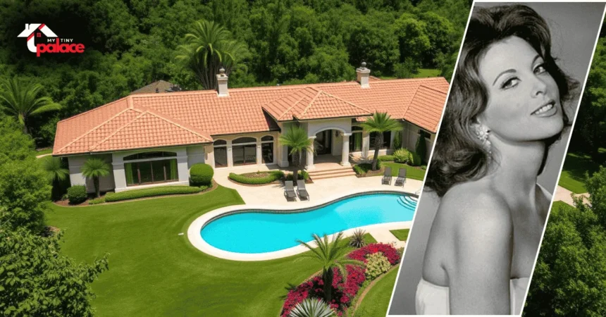 Image showing the Tina Louise House with the house in the background and the owner’s portrait in a frame placed at the front.