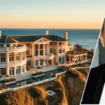 Image showing the tom hanks house palisades with the home in the background and a framed portrait of the owner placed at the front.