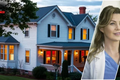 Image showing the where is Meredith Grey’s house with the house in the background and the owner’s framed portrait at the front.