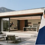 Image of the paul nassif house showing the exterior of the home in the background with a framed portrait of Paul Nassif displayed at the front