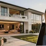 Image of the donny osmond house with the residence in the background and a framed portrait of Donny Osmond displayed at the front of the scene