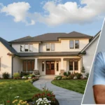 Image showing the webb simpson housefirm with the home in the background and a framed portrait of Webb Simpson displayed at the front.