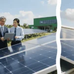 Several sleek black solar panels are mounted securely on a residential rooftop under a clear blue sky.