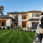 An image of the ken griffey jr house showcasing the sprawling luxury estate in the background with a framed portrait of Ken Griffey Jr positioned in the foreground.